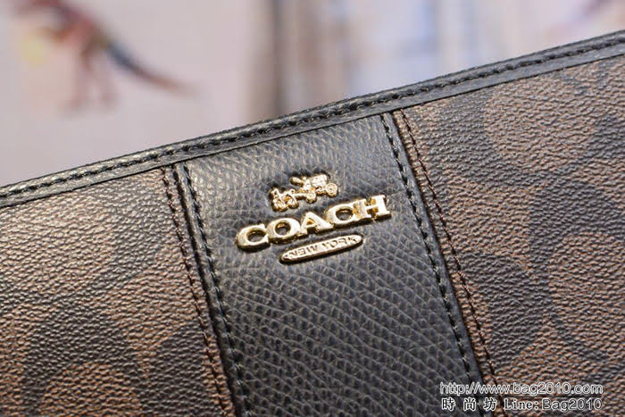 COACH蔻馳 F52859 pvc配皮 經典logo專櫃新款 馬車標拼色 長款拉鏈錢包 outlets款  Chz1334